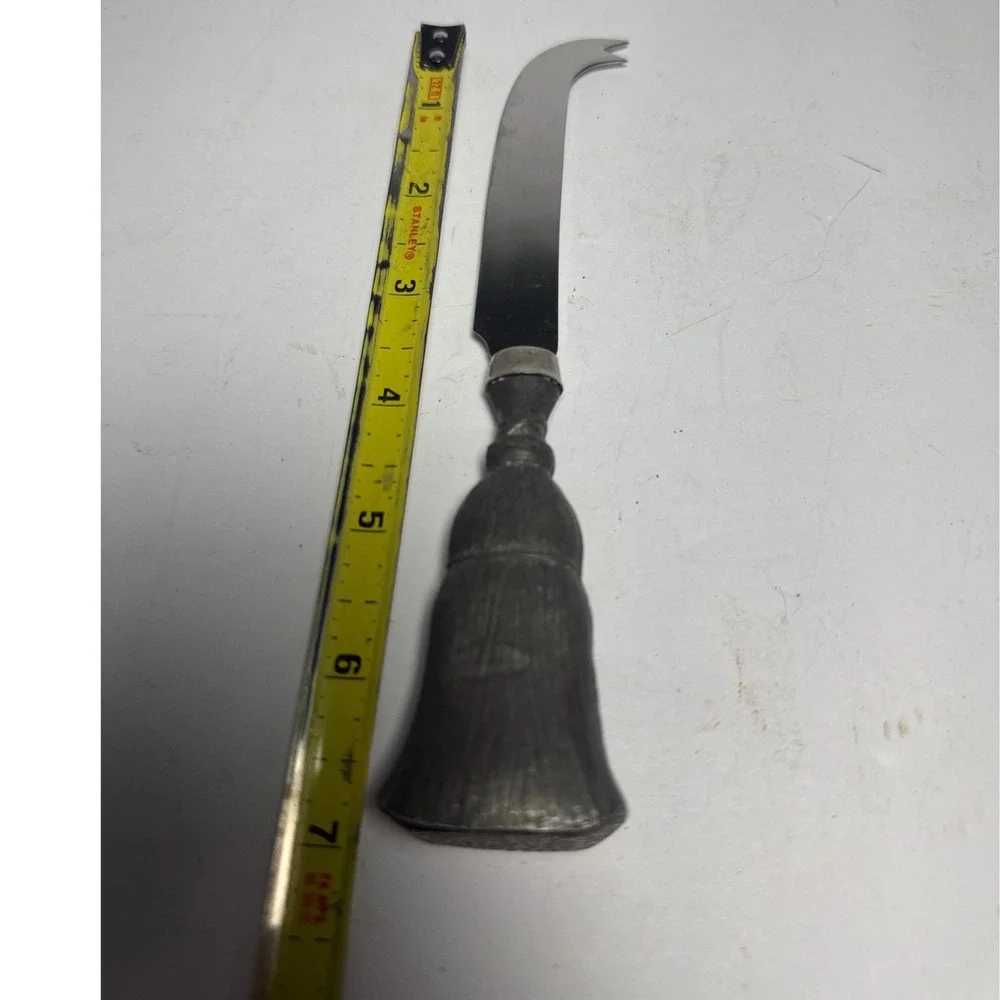 Vintage Pewter Handle Cheese Knife Fork Tip Stainless Steel Cheese Server Rustic